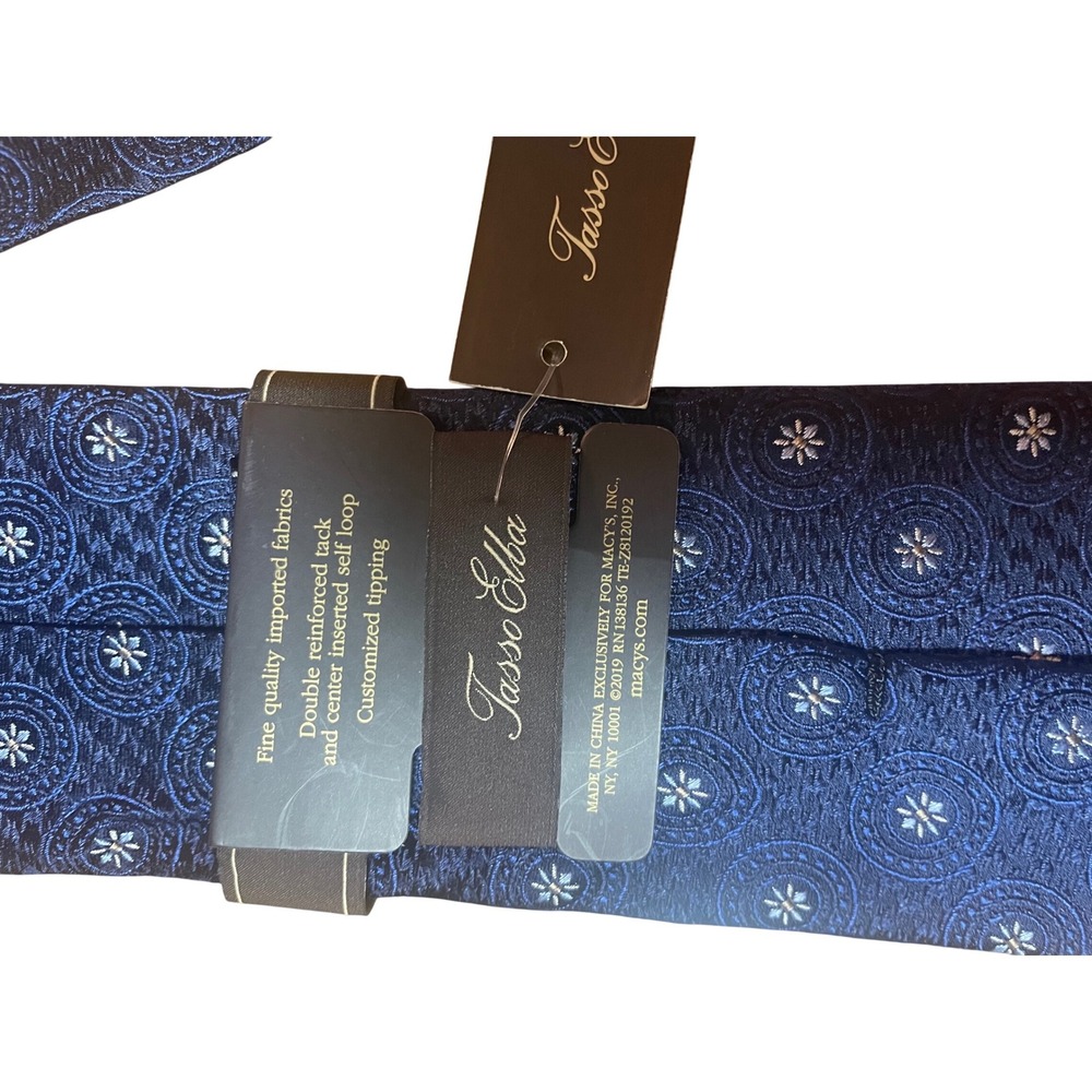 Tasso Elba Palermo Mens Navy Blue Silk Medallion Geometric Necktie 10008595900 - Picture 8 of 8